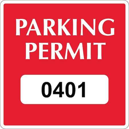 Lustre-Cal Repositionable Parking Permit Dark Red 3in x 3in  Square Serialized 401-450, 50PK 253743Py1RdSq0401